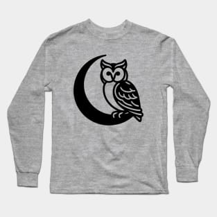 Owl on Crescent Moon Long Sleeve T-Shirt